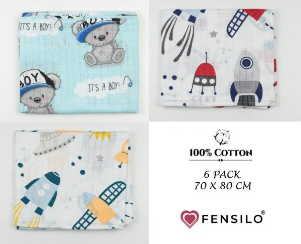 Fensilo Stofluiers, verpakking van 6 stuks, 70 x 80 cm, stoffen luiers, made in EU, getest op schadelijke stoffen, spuugdoeken voor baby's en jongens, blauw - Image 7