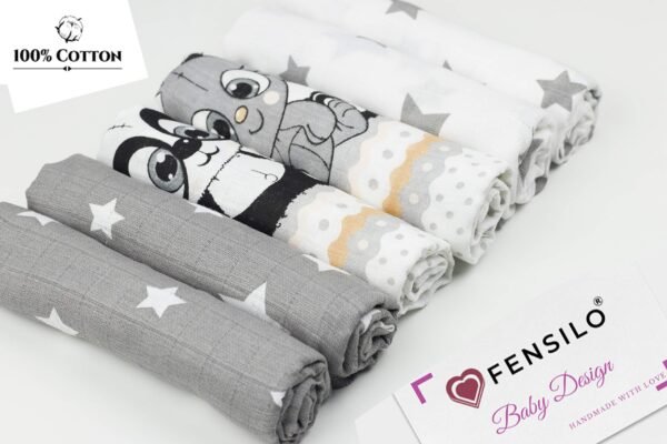 FENSILO - hydrofieldoekjes - luiers - verpakking van 6 stuks 70 x 80 cm - stoffen luiers, Made in EU, getest op schadelijke stoffen - spuugdoeken baby voor jongens en meisjes - grijs - wit - Image 2