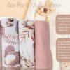 FENSILO|Baby|Katoenen mousseline|4pack|65x70 cm|Hydrofiele Luiers|Hydrofiele Doeken|jongens en meisjes|gaasluiers|babyluiers - roze-beige dieren - Image 2
