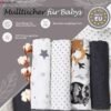 FENSILO Mousselinedoeken voor baby's, 60 x 75 cm, set van 4, mousseline, Made in EU, snuffeldoek, spuceldoek voor jongens en meisjes, voor baby's - zwart-witte dieren - Image 9