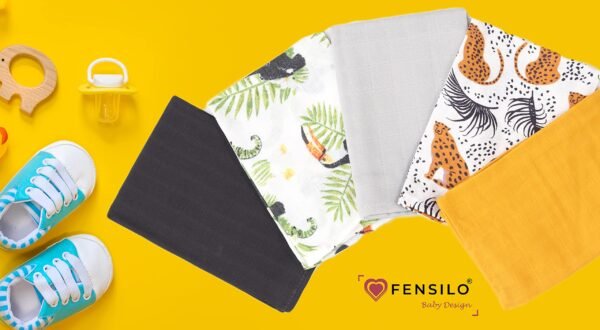 FENSILO|Baby|Katoenen mousseline|4pack|65x70 cm|Hydrofiele Luiers|Hydrofiele Doeken|jongens en meisjes|gaasluiers|babyluiers zwart, blauw, geel, beige - Image 4