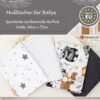 FENSILO Mousselinedoeken voor baby's, 60 x 75 cm, set van 4, mousseline, Made in EU, snuffeldoek, spuceldoek voor jongens en meisjes, voor baby's - zwart-witte dieren - Image 3
