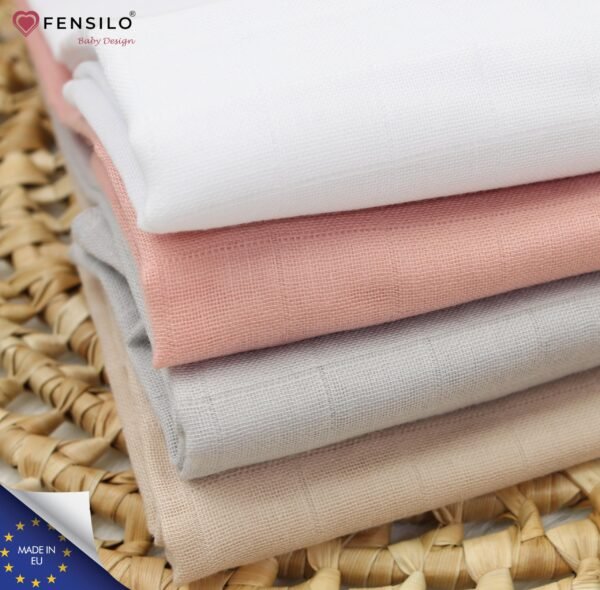 FENSILO|Baby|Katoenen mousseline|4pack|65x70 cm|Hydrofiele Luiers|Hydrofiele Doeken|jongens en meisjes|gaasluiers|babyluiers roze, wit, beige, grijs - Image 6
