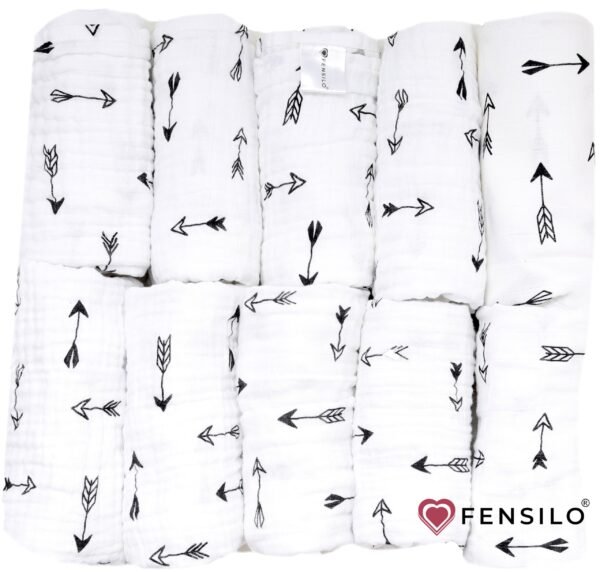 FENSILO - spuugdoeken, verpakking van 10 stuks, 70 x 70 cm, luiers, stoffen luiers, spuugdoeken voor jongens en meisjes, babyluiers, witte pijl - Image 9