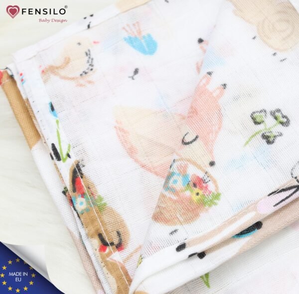 FENSILO|Baby|Katoenen mousseline|4pack|65x70 cm|Hydrofiele Luiers|Hydrofiele Doeken|jongens en meisjes|gaasluiers|babyluiers -grijs, roos, dieren en cactus - Image 3