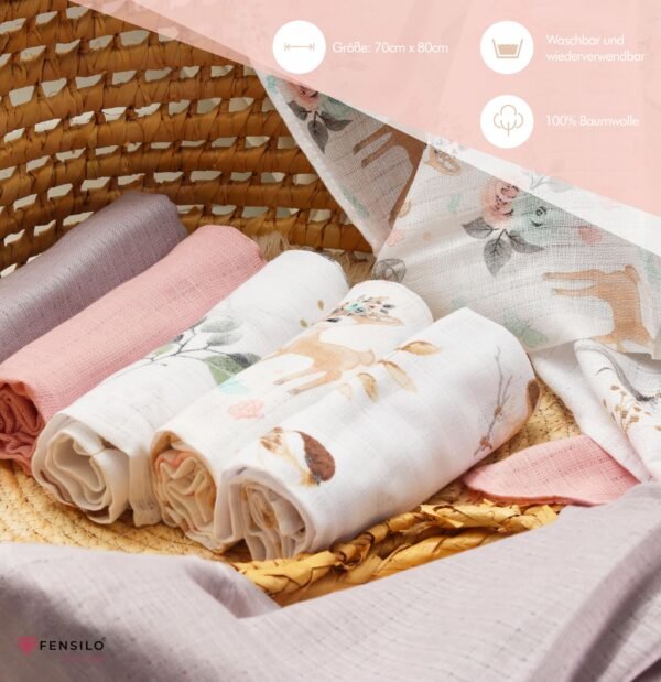 FENSILO Mullluiers | Mulldoeken - Pack van 10 70 x 80 cm | stoffen luiers | afvegen en afdekken van pasgeborenen | mousseline doeken voor baby's | koffie - Image 7