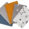 FENSILO Set van 5 mousselinedoeken voor baby's, 34 x 34 cm, babywashandjes van mousseline, veelzijdige doeken als spuugdoeken, snuffeldoek, 100% katoen, spucdoek sterren