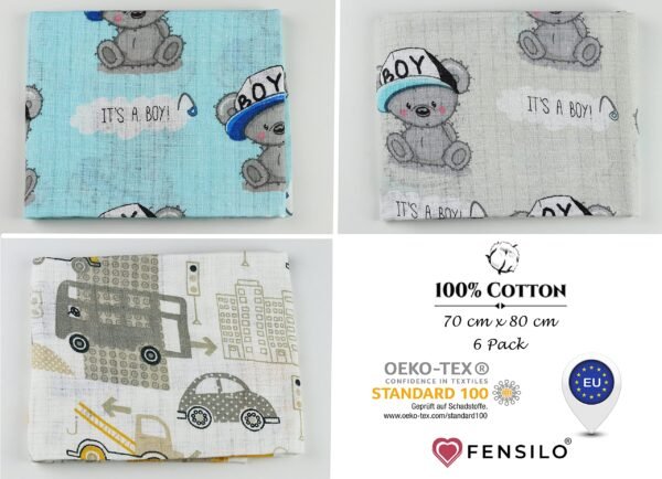 FENSILO - hydrofieldoekjes - luiers - verpakking van 6 stuks 70 x 80 cm - stoffen luiers - Made in EU, getest op schadelijke stoffen - spuugdoeken baby jongen - blauw Fensilo - Image 3