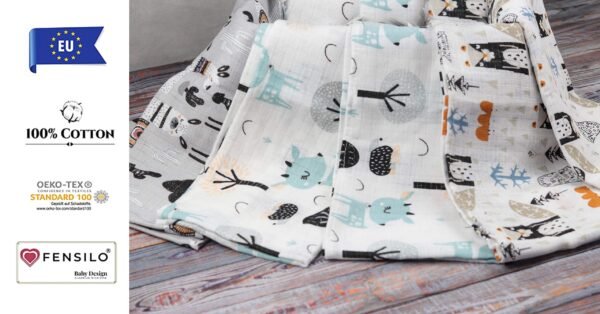FENSILO - Mulldoeken, luiers voor baby's, verpakking van 6 stuks, 70 x 80 cm, stoffen luiers, made in EU, getest op schadelijke stoffen, spuugdoeken baby voor jongens en meisjes, grijs, lama - Image 5