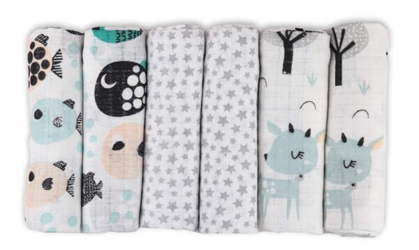 Mulldoeken, stoffen luiers, verpakking van 6 stuks, 70 x 80 cm, made in EU, getest op schadelijke stoffen, spuugdoeken voor baby's, voor jongens en meisjes, munt, wit