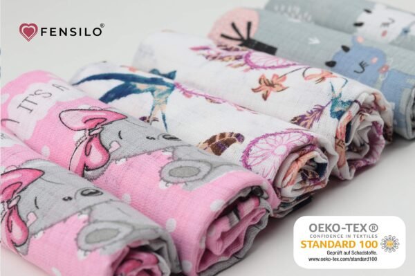 FENSILO - Mulldoeken, luiers voor meisjes, verpakking van 6 stuks, 70 x 80 cm, stoffen luiers, made in EU, getest op schadelijke stoffen, spuugdoekenset voor meisjes, babyluiers, roze - Image 2