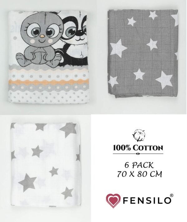 FENSILO - hydrofieldoekjes - luiers - verpakking van 6 stuks 70 x 80 cm - stoffen luiers, Made in EU, getest op schadelijke stoffen - spuugdoeken baby voor jongens en meisjes - grijs - wit - Image 5