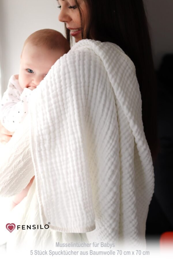 FENSILO Muildoeken voor baby's, verpakking van 5 stuks, spuugdoeken voor baby's, 6 lagen, 70 x 70 cm, absorberende gaasluiers | stoffen luiers getest op schadelijke stoffen, spuugdoeken voor jongens - Image 2